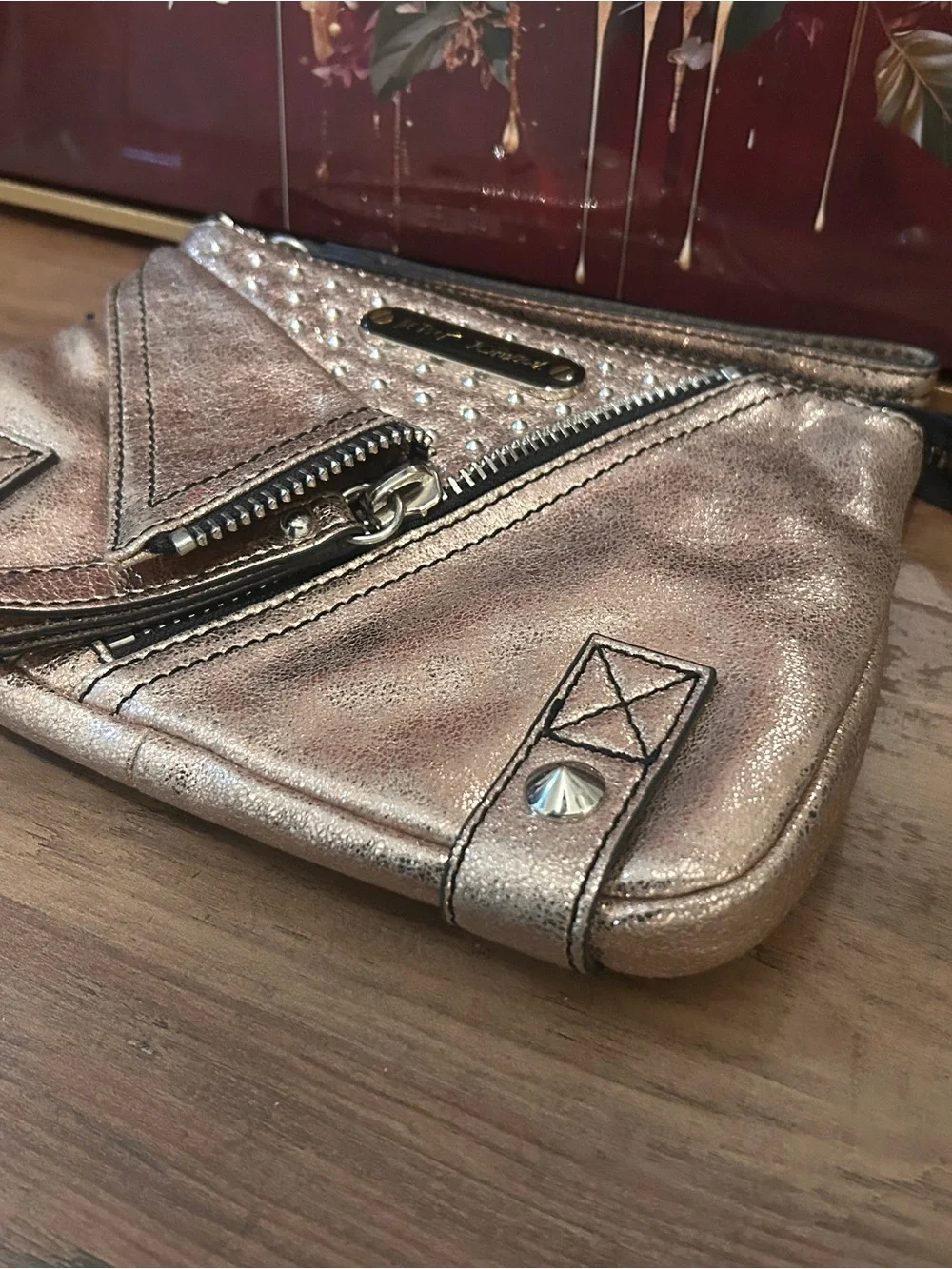 Betsey Johnson Metallic Rose Gold Wristlet Clutch